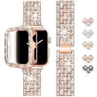 For Apple Watch Bands 45mm 41mm 40mm 42mm 44mm Women Glitter Metal Strap Diamond Protective Case iWatch Series 8 7 6 5 4 3 2 SE Straps