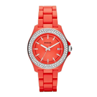 นาฬิกาข้อมือ FOSSIL แท้ สีสันสดใส ล้อมคริสตัล สาย resin ใส่ง่าย Fossil Retro Traveler Resin Watch Coral