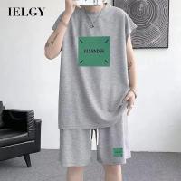 IELGY 【Top + Shorts】เสื้อยืดแขนสั้นแฟชั่นกางเกงขาสั้นลำลองผู้ชายชุดกีฬาสองชิ้นผู้ชาย