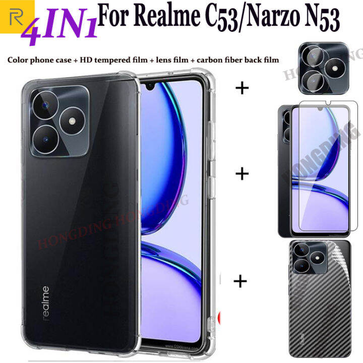 ฟิล์มป้องกันกระจกนิรภัยใสแบบเต็มหน้าจอสำหรับ-oppo-เคส4-in-1-n53-c53-realme-narzo-ฟิล์มป้องกันหน้าจอแบบเต็มจอ-สติ๊กเกอร์สกีนหลังเลนส์กล้องถ่ายรูป-ฟิล์มป้องกันหน้าจอคาร์บอนไฟเบอร์