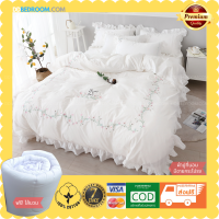 DDbedroom ชุดเครื่องนอน PFL-106 ไวท์บลอสซั่ม มีชายกระโปรง ผ้าฝ้าย100% พรีเมี่ยม ผ้าปูที่นอน 3.5, 5 ,6 ฟุต แถมไส้นวม ผ้าปูที่นอนขายดี เก็บปลายทางได้