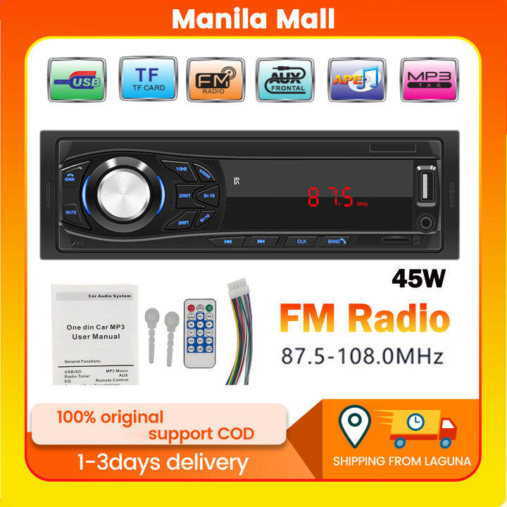 1 DIN Car Stereo Radio Receiver Bluetooth AUX Input InDash Head Unit