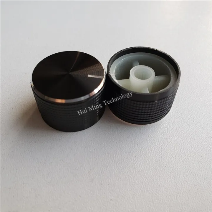 aluminum-plastic-knob-cap-lattice-black-potentiometer-knobs-26-17mm-speed-control-dimmer-switch-soy-milk-machine-volume-button-guitar-bass-accessories