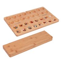 ไม้ไผ่ Mancala ชุดเกมกระดานไม้พับกระดานหมากรุก65หินหลากสีเกมกระดานที่ใช้กลยุทธ์