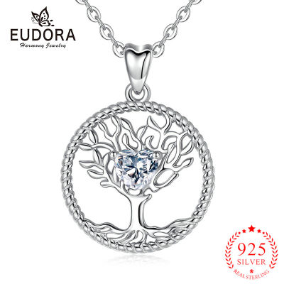 Eudora Sterling Silver Crystal Tree Necklace Tree of life Pendant Cubic zirconia Charm Jewelry for women D447