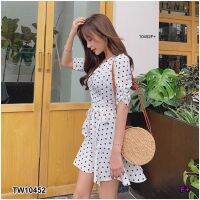 Dress เดรสไขว้หน้า ลายจุดทรงผูกโบว์แบบไขว้หน้า