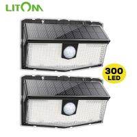 【CW】 2 Pcs 300 LITOM solar led light outdoor Wall IP67  3 smart mode wireless sensor lights garden decoration