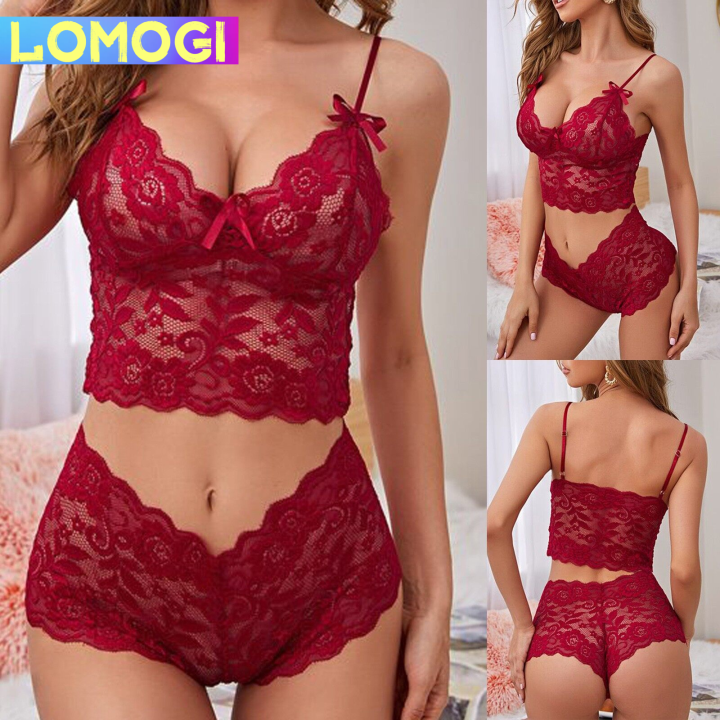 Lomogi Deep V Sexy Underwear Ultra Thin Bra Set Plus Size Brassiere Selua Lingerie Lace