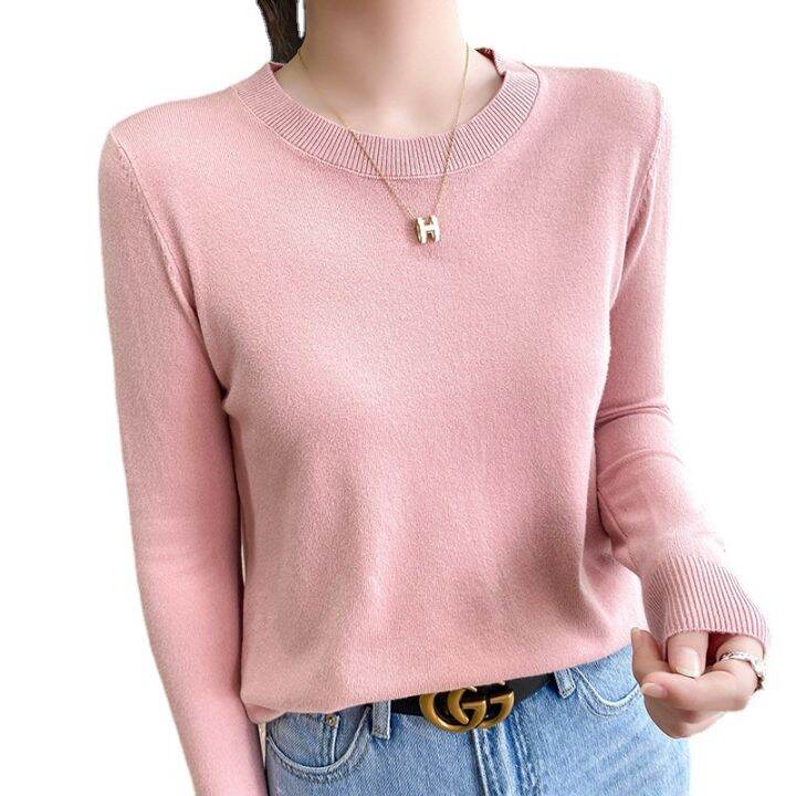 spot-2022-spring-and-autumn-new-knitwear-womens-round-neck-korean-style-loose-inner-sweater-womens-all-match-base-shirt-2023