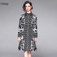 European and American Fashion All-Match Printed Mid-Length Shirt Dress (with Belt)