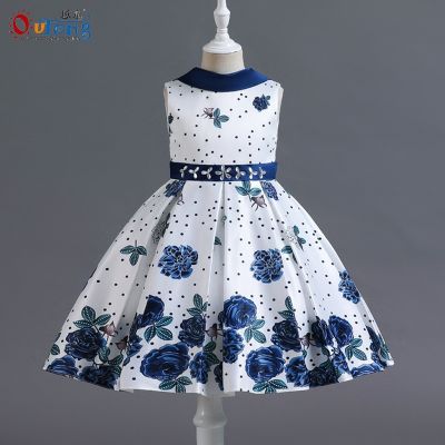 Outong Floral Girls Dresses For Children Baby Kids Turtleneck Collar Design Ball Gown 2 To 10 Years Child Young Girls Dresses
