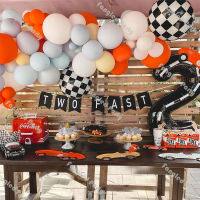 79pcs Race Car Balloon Garland Kit Matte Orange Blue Checkered Balloon Alphabet Hanging Flags Two Fast Birthday Party Decoration