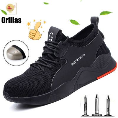 Orfilas 🎋🎋รองเท้าเซฟตี้สนีกเกอร์ รองเท้าเซฟตี้น้ำหนักเบา รองเท้าเซฟตี้ระบายอากาศสำหรับผู้ชาย Flyknit ระบายอากาศได้ รองเท้าผ้าใบ รองเท้าหัวเหล็ก Presale