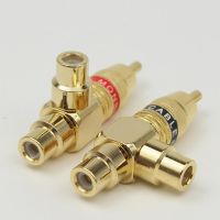 【HOT】 Copper Audio Splitter Plug RCA 1 Male To 2 Female AV Socket Connector Adapter