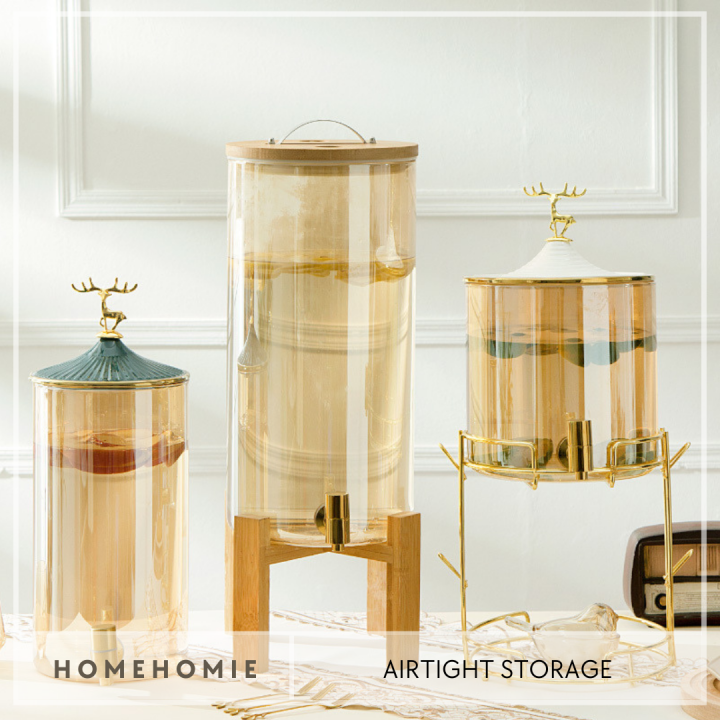 Homehomie Transparent Gold Glass Beverage Dispenser Gold Spigot with