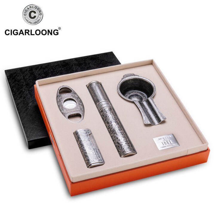 CIGARLOONG cigar ashtray lighter cigar scissors cigar tube 4piece set
