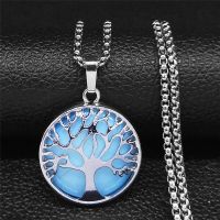 ZZOOI Bohemia Tree of Life Shell Buddhas Lotus OM Moonstone Necklaces Stainless Steel Silver Color Necklace Reiki Healing Jewelry