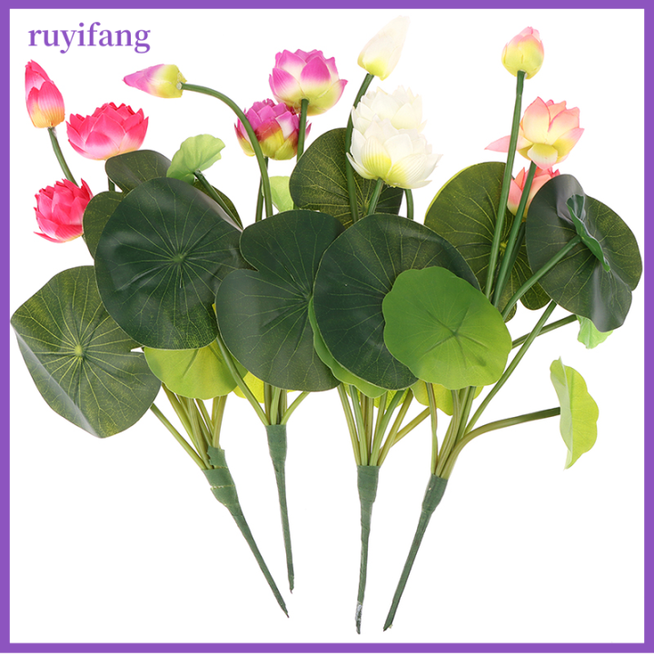 ruyifang-ต้นไม้ประดิษฐ์จำลองดอกบัวดอกไม้ปลอมแจกันประดับแบบทำมือดอกบัวประดิษฐ์ใบไม้ประดับถังบ่อปลา