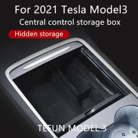 TEFUN For Tesla Model 3 Y 2021 2022 Storage Box Car Central Armrest Flocking/ABS Storage Box Organizer Model 3 2021 Accessories