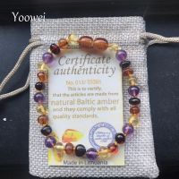 Yoowei 9 Color Baby Amber Bracelet/Necklace Natural Amethyst Gems Adult Baby Teething Necklace Baltic Amber Jewelry Wholesale Cables Converters