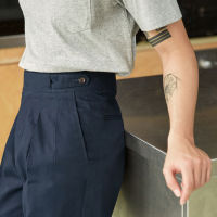 (bob’s your uncle) - Gurkha Trousers Navy - กางเกงขายาวเอวสูง ผ้า Cotton สีกรม