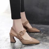 Natural high-heeled sandals yards in baotou 2023 new sandals thick with summer shoes pointed a word buckle shoes