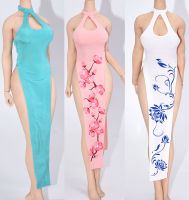 16ขนาดเซ็กซี่ผ้าไหมน้ำแข็งแน่น H Alter Cheongsam ยาวสูง Slit พิมพ์ชุดสำหรับหญิงกลางขนาดใหญ่อวบเต้านมร่างกายตัวเลข