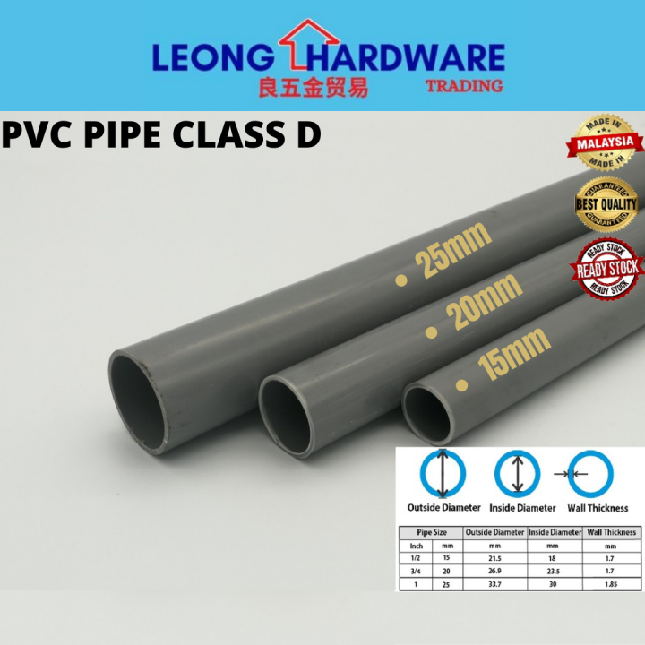 PVC PIPE CLASS D 3 FT ( 3 KAKI ) x 1/2''(15mm),3/4''(20mm),1''(25mm) Lazada