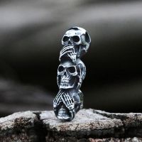 Freeshipping Vintage Punk Rock Evil Skull Trio Statue No See No Hear No Speak No Skeletons Skull Stainless Steel For Man V004 Fashion Chain Necklaces