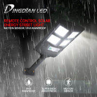 DingDian ไฟถนนพลังงานแสงอาทิตย์ LED มากขนาดเล็กสว่าง100W พร้อมเซ็นเซอร์ตรวจจับการเคลื่อนไหวร่างกายมนุษย์รีโมทคอนโทรลกันน้ำโคมไฟติดผนังพลังงานแสงอาทิตย์สำหรับกลางแจ้ง