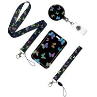 A CWwartColorful Butterfly Retractable Easy Pull Buckle Butterfly Long Style Short Style Push-pull Card Holders