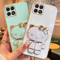 Casing Magnetik รถ เคส Phone Case Honor X6a X5 Plus HonorX6a 4G 5G เคสโทรศัพท์ นิ่มลายการ์ตูนน่ารักเรียบง่ายพร้อมขาตั้งกระจก ° 360หมุนได้ Cover 2023