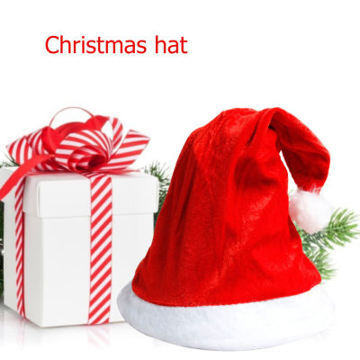 Non-Woven Fabric Christmas Gift Hat One Size Christmas Party Hats Xmas Decoration Red Christmas Cap with Hair Ball for Children