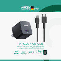 [ชุดชาร์จเร็วไอโฟน] AUKEY PA-Y30S+CL13 หัวชาร์จเร็ว 30W + สายชาร์จ C to Lightning 1.2 ม. หัวชาร์จใช้สำหรับไอโฟน 30W Power Delivery รุ่น PA-Y30S+CL13