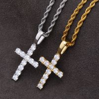 [COD] Jinao silver micro-inlaid moissanite solid cross pendant European and trendy hip-hop retro necklace