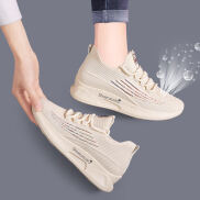 Giày nữ, giày sneaker buộc dây viền màu thóang khí đi bộ