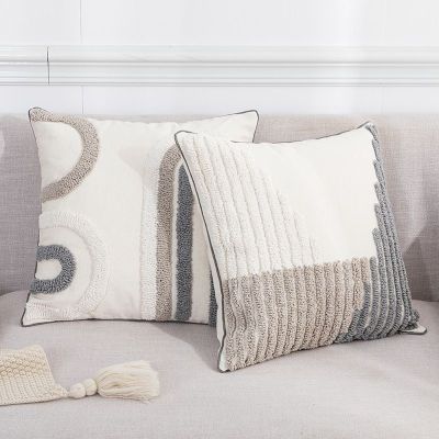 【SALES】 Bohemian Sofa Living Room Cushion Bedroom Bedside With Core Detachable and Washable Cotton Canvas Tufted Pillowcase