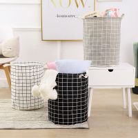 Laundry Basket Cotton Linen Foldable Washable Round Waterproof Organizer Bucket Dirty Clothing Toy Large Capacity Storage Home