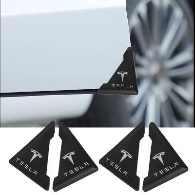 【CW】 2Pcs Rubber Car Logo Door Cover Anti-Scratch Protector Decal Tesla 3 X Y MODEL S ROADSTER