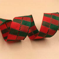 N1094 38MM X 25yards Christmas ribbon redgreen check plaid gift packaging wired edge ribbon