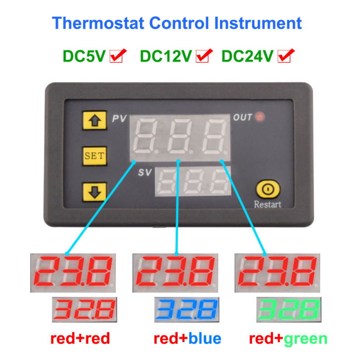 เทอร์โมอุณหภูมิสูงในตัว-กันน้ำ-ntc-หัววัดโลหะ-จอแสดงผล-led-อุปกรณ์ควบคุมเทอร์โมสตัท-dc-5v-12v-24v