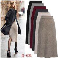 Womens Elastic Waist Plus Size 6XL wool Skirts Hip Slim Long Loose Sheds Skirts Bowknot Skirts Large Size Knitted Skirts