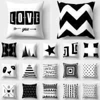 ❂๑ White Black Geometric Cushion Cover 45x45 Pillowcase Sofa Cushion Decor Pillowcase Polyester Home Decor Pillowcase