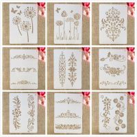 9Pcs/Set A4 29*21cm Flowers Leaves Symbol DIY Layering Stencils Painting Scrapbook Coloring Embossing Album Decorative Template Rulers  Stencils