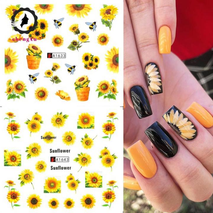 12pcs Green Leaves Spring Floral Decals Cherry Flower Nail Water