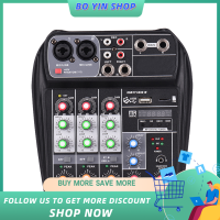 AI-4 Compact Mixing Console Digital Audio Mixer 4-Channel BT MP3 USB Input +48V Phantom Power for Music Recording DJ Network Live Broadcast Karaoke