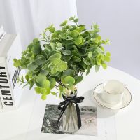 [COD] green plant eucalyptus leaf artificial fake flower bouquet with grass money desk arrangement decoration