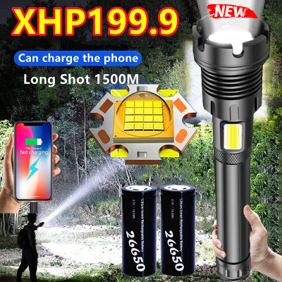 ไฟฉายแรงสูง ไฟฉายเดินป่า ไฟฉาย 100000LM XHP199+COB with 2*18650 battery LED อลูมิเนียมอัลลอยด์ Zoom Flashlight ไฟฉายพกพา LED ไฟฉายซูมได้ ไกลมาก สว่างมาก ไฟแรงมาก