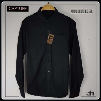 Capture Shirt เสื้อเชิ้ตผู้ชาย แขนยาว คอปก สีดำ Size S-4XL