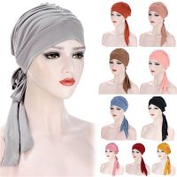 Muslim Women Stretch Solid Wrinkle Turban Hat Cancer Chemo Beanies Caps Pre-Tied Scarf Headwear Headwrap Plated Hair Accessories